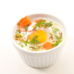 baked egg with cream and salmon