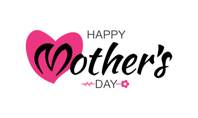 Vector Happy Mother's Day Typographic Lettering isolated on white Background With Pink Heart and Flower Illustration of a Mothers Day Card.