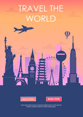 Travel to World. Vacation. Trip to World. Tourism. Travel banner. Travelling illustration. Colorful modern flat design. EPS 10.