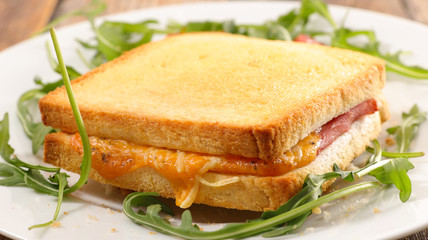 bread toast with cheese and ham