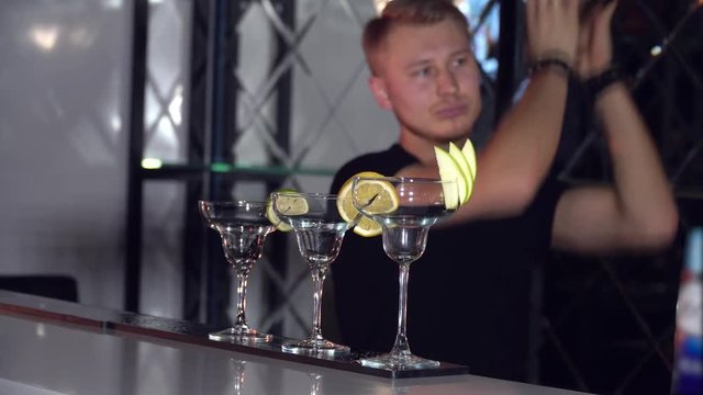 Bartender shakes cocktail