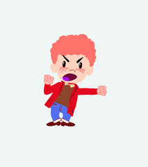 White boy in jeans screams very angry.