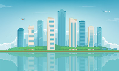 Modern city. Urban landscape. Buildings and architecture. Cityscape town. Vector