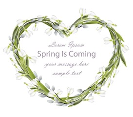 Snowdrops wreath Spring card vector realistic