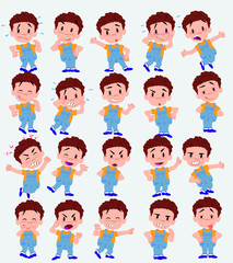 Cartoon character white boy in jeans. Set with different postures, attitudes and poses, doing different activities in isolated vector illustrations.