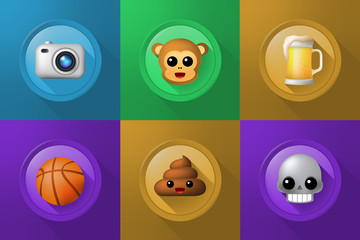 Obraz premium Set of Icons on Buttons on Color Background . Fully Scalable Vector Elements