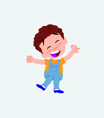 White boy in jeans exulting in happiness