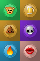 Set of Icons on Buttons on Color Background . Fully Scalable Vector Elements