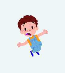 White boy in jeans jumping terrified.