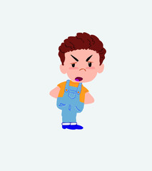 White boy in jeans is slightly angry.