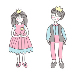 The Prince and Princess. Vector illustration in simple style, isolated on white background.