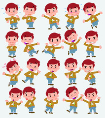 Obraz na płótnie Canvas Cartoon character white boy with a unicorn pullover. Set with different postures, attitudes and poses, doing different activities in isolated vector illustrations.