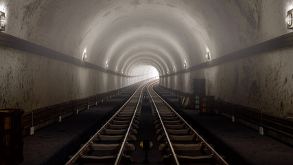 realistic old Subway metro tunnel arriving concept