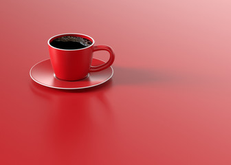 black coffee red cup on red background minimal concept