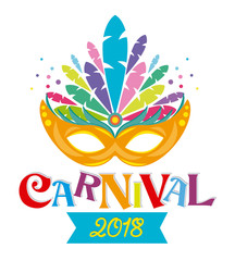 Carnival poster. Colorful mask with feathers