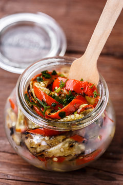 red eggplant under oil from Rotonda, Basilicata, Italy
