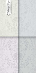 Gray Damask pattern set Vector. Baroque ornament luxury decor. Royal victorian background. Trendy color fabric textures