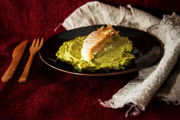 French cuisine Salmon mashed broccoli