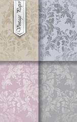 Rococo floral pattern set Vector. Baroque ornament luxury decor. Royal victorian background. Trendy color fabric textures