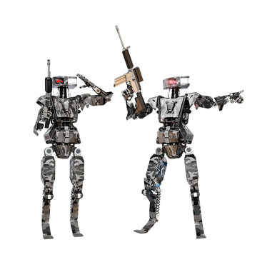Robot soldier team, 3d rendering