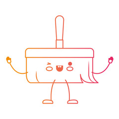 kawaii cartoon hand broom with wooden stick in degraded yellow to magenta silhouette vector illustration