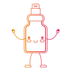 kawaii cartoon detergent bottle in degraded yellow to magenta silhouette vector illustration