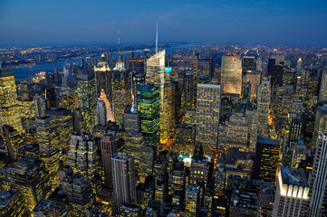 A city scape across New York city at twilight
