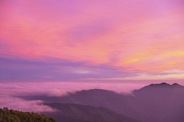 Clouds and mountains in the morning in the winter