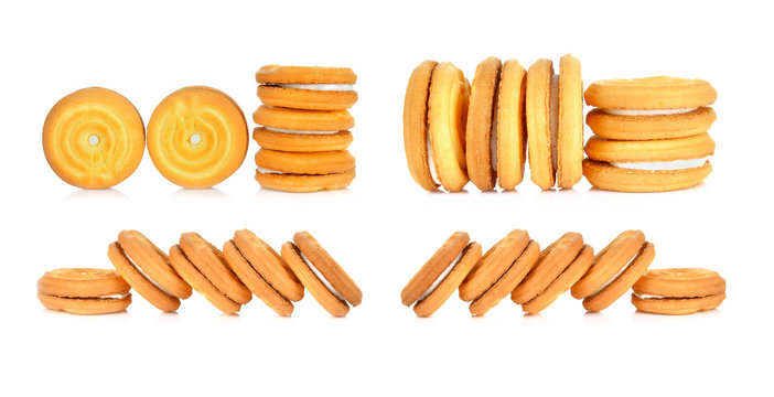 Sandwich Cookies With Cream On White Background