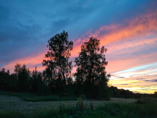 Obraz na płótnie Canvas Beautiful cloudscape. Sunset landscape with forest.