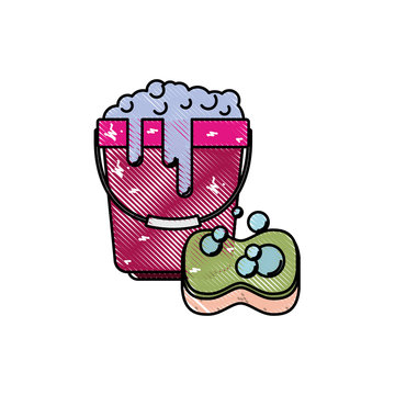 pink bucket with soapy water and sponge clip art preview