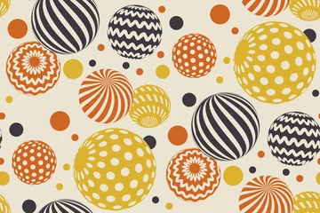 Behang Geometrische cirkel naadloze patroon vectorillustratie in retro jaren & 39 60 stijl. Vintage jaren 70 bal geometrie vormen abstract herhaalbaar motief voor tapijt, inpakpapier, stof, achtergrond. © galyna_p