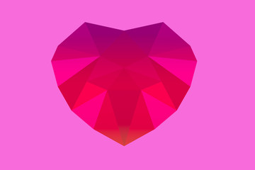 Pink geometric heart design for Valentines or love theme on pink background