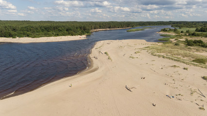 Gauja river Latvia drain into Baltic Sea aerial drone top view