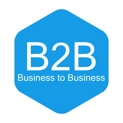 Icono plano B2B en hexagono azul