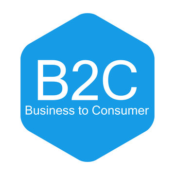 Icono plano B2C en hexagono azul