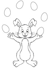 cute easter bunny juggles with easter eggs coloring page 