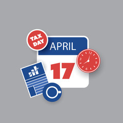 Tax Day Reminder Concept - Calendar Design Template - USA Tax Deadline, Due Date for Federal Income Tax Returns: 17 April 2018
