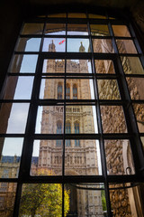 House of Lords Victoria Tower viewed through Jewel Tower window Westminster London UK