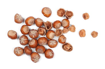 Hazelnuts isolated on white background, top view
