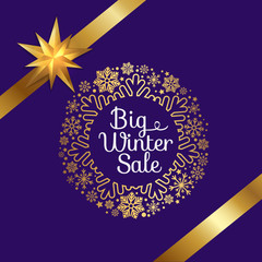 Big Winter Sale Poster with Gift Bow, Decor Frame