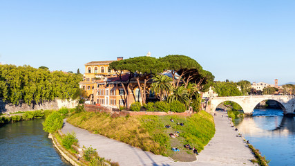 Tiberina Island on the Tiber River, Rome Italy