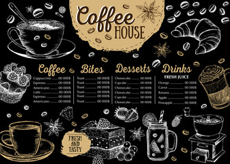 Coffee house menu. Restaurant cafe menu, template design. Food flyer. - obrazy, fototapety, plakaty