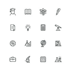set of frameless black and white icons on the theme of education