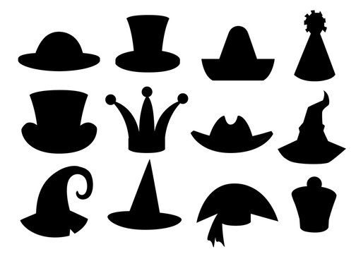 Fun carnival festive collection of cute celebration and disguise hat black silhouette vector illustration isolated on white background website page and mobile app design