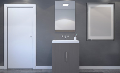 Modern bathroom including bath and sink. 3D rendering. Blank paintings