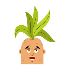 Mandrake root happy emoji. Merry Legendary mystical plant in form of man.