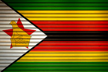 Zimbabwe Eastern Africa Flag sign in iron garage door texture, flag background