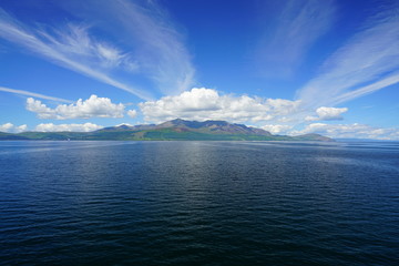 View of the Isle of Arran in Scotland seen from the water