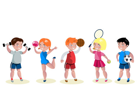 Cartoon kids sports characters set